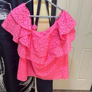 Lilly Pulitzer Vibrant Pink Ruffled Blouse XL